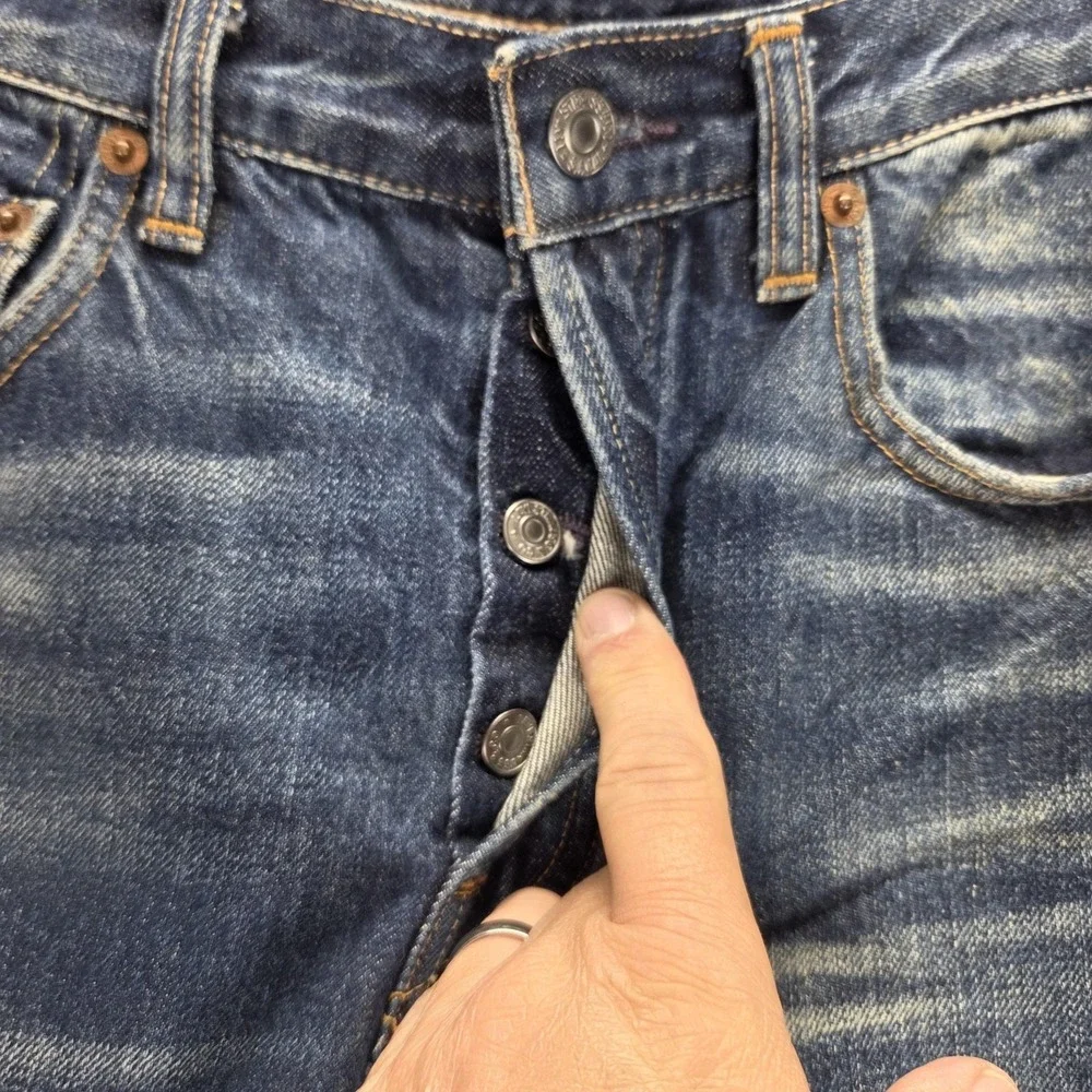 Levis 501 Jeans Mens Blue Selvedge LVC Raw Hem Destroyed Honeycomb Fits 29x24